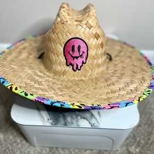 Drippy Smiley Face Straw Hat